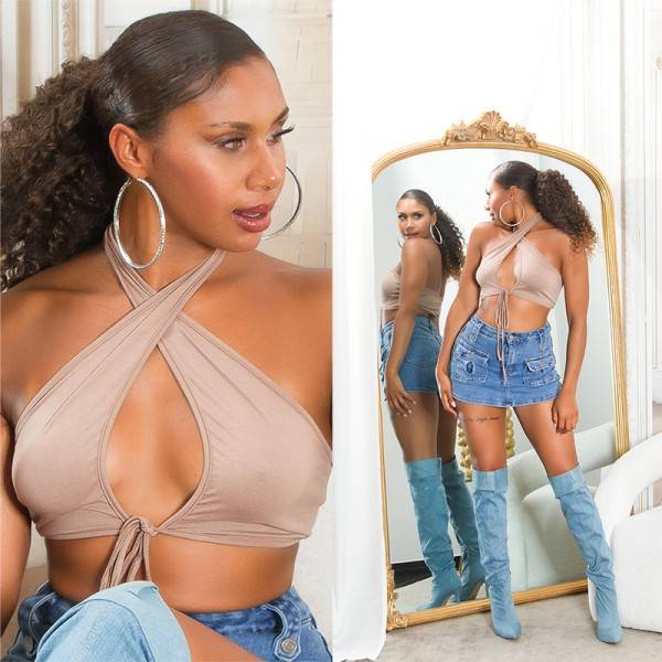 ﻿Koucla Sexy Koucla Sommer Neckholder Crop Top mit Cut Out Limitierter Zeitrabatt