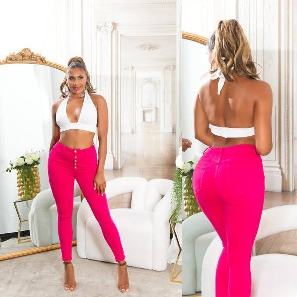 Koucla Sexy Highwaist Jeans "pink" mit Knopf-Details Vatertagsangebot