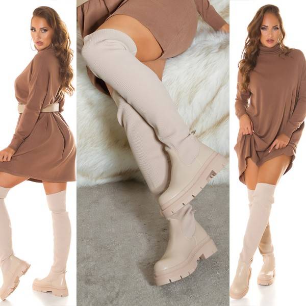 Koucla Trendy Musthave flache Overknee Stiefel gerippt Zeitlich begrenztes Angebot