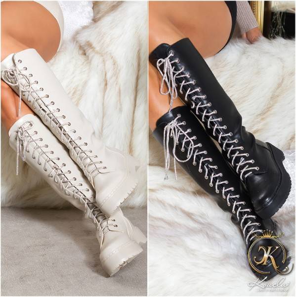 Koucla Trendy Stiefel Biker-Look mit Glitzer-Schnürsenkel Große Rabatte
