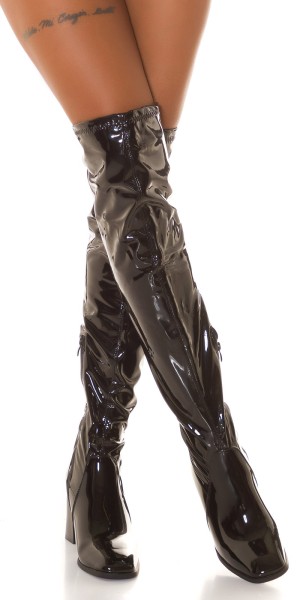 Koucla Sexy Latexlook Blockabsatz Overknees Räumungsverkauf