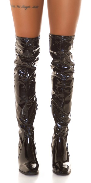 Koucla Sexy Latexlook Blockabsatz Overknees Räumungsverkauf