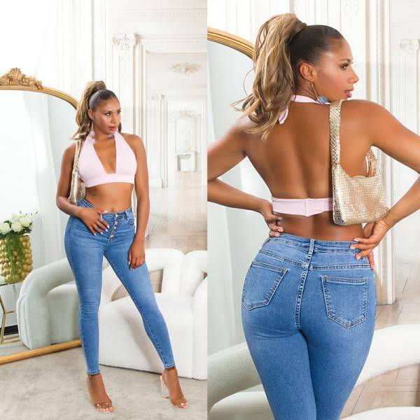Koucla Sexy Highwaist Skinny Jeans mit Knopf-Details Begrenzte Freigabe