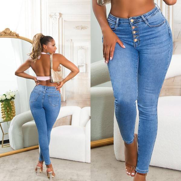 Koucla Sexy Highwaist Skinny Jeans mit Knopf-Details Begrenzte Freigabe