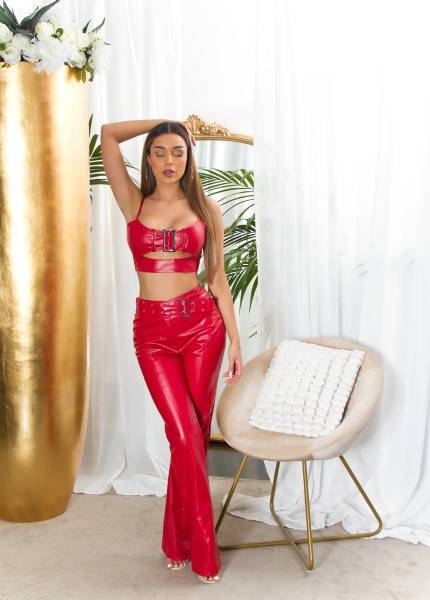 Koucla Sexy Koucla Kunstleder Crop Top mit Schnalle Clearance-Verkauf