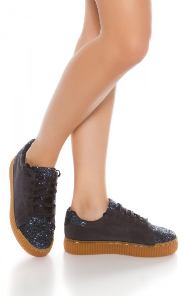 Koucla Trendy Plateau Sneakers mit Glitzer und fake Fell Letzte 3 Tage