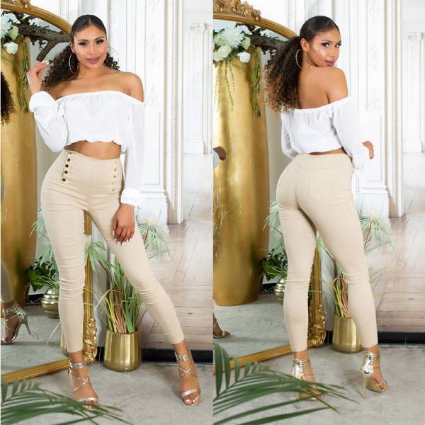 Koucla Sexy Highwaist Hose mit Deko Knöpfen Fabrikladen