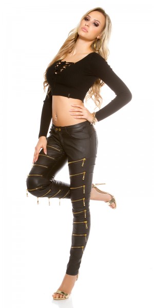 Koucla Sexy KouCla Lederlook Hose mit Deko Zips Blitzverkäufe