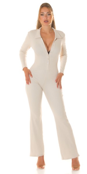 Koucla Sexy Overall gerippt mit weitem Bein und Knöpfen Tiefpreis