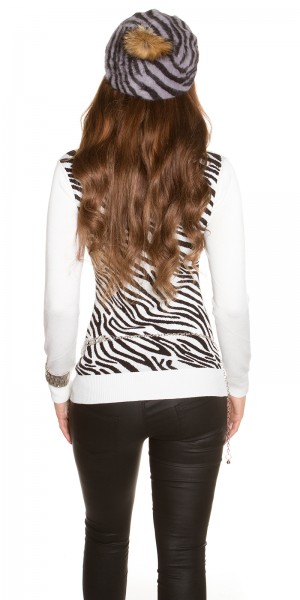 Koucla Trendy Zebra Baskenmütze mit PomPon Tiefpreis