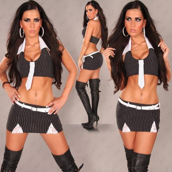 Koucla Sexy Gogo-Set: Top u. Krawatte +Minirock m. Gürtel Tiefpreis