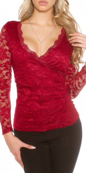 Koucla Sexy KouCla Spitzen LangarmBluse Wickeloptik