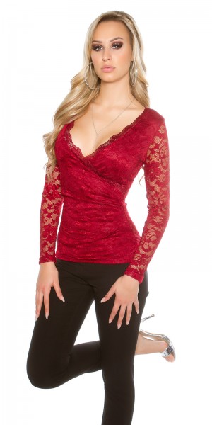 Koucla Sexy KouCla Spitzen LangarmBluse Wickeloptik Letzte 3 Tage