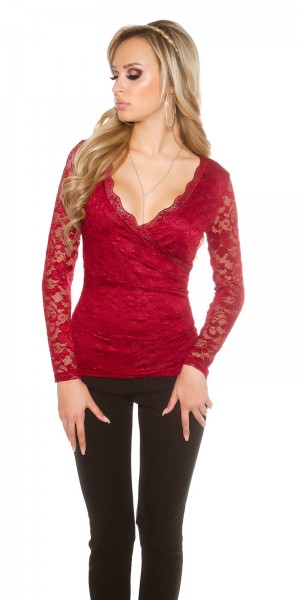 Koucla Sexy KouCla Spitzen LangarmBluse Wickeloptik Letzte 3 Tage