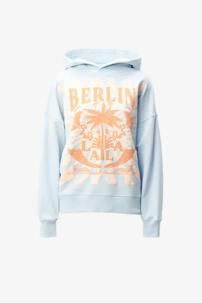 Lala Berlin Hoodie Irina cotton sunset palm light blue Begrenztes Angebot