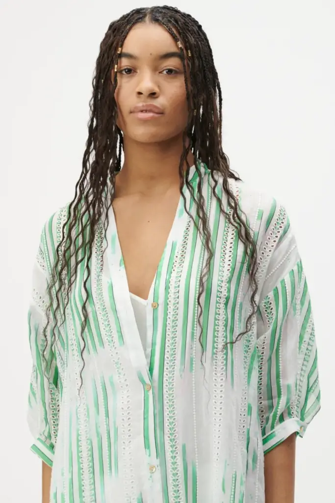Lala Berlin Dress Dacire bast fiber green stripes Neueste Stile