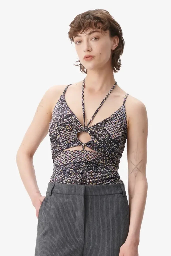 Lala Berlin Top Tamiki viscose mix heritage star black Letzte 2 Tage