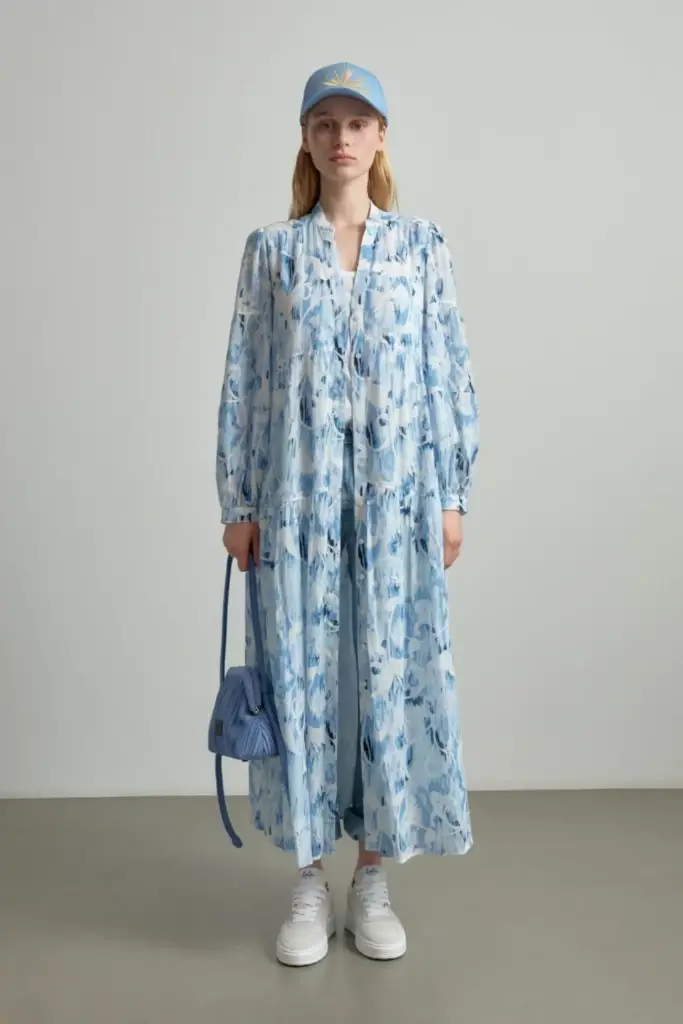 Lala Berlin Dress Dinella cotton floral fountain blue