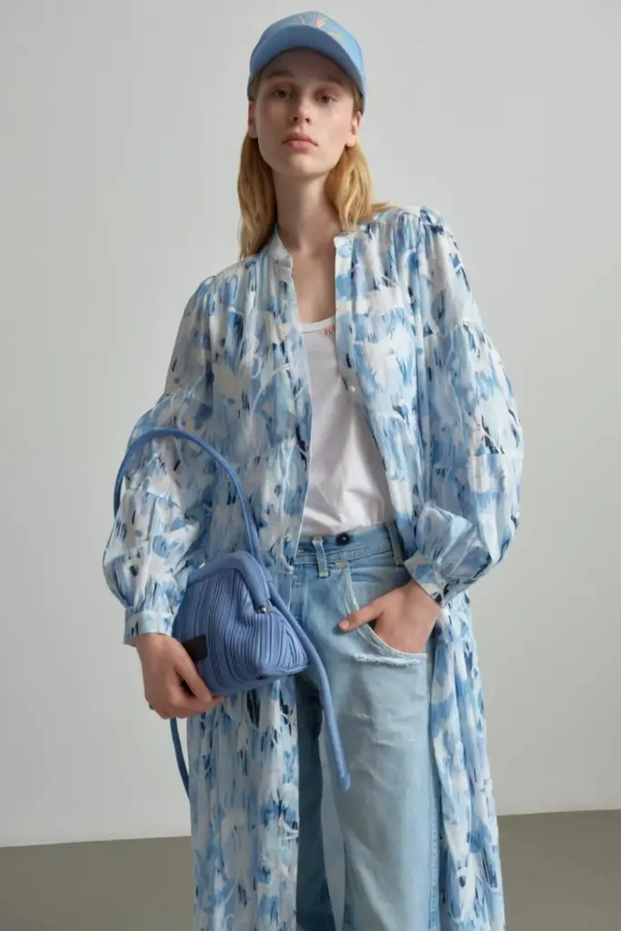 Lala Berlin Dress Dinella cotton floral fountain blue Begrenztes Angebot