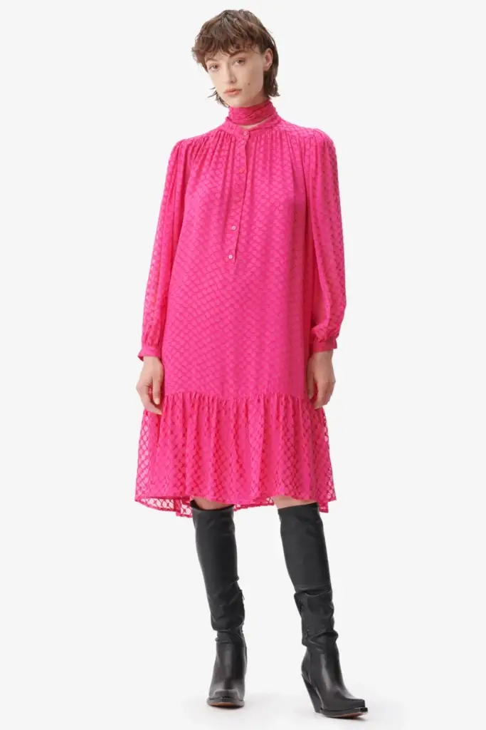Lala Berlin Dress Day viscose/silk blend polka dot dragonfruit Vatertagsangebot