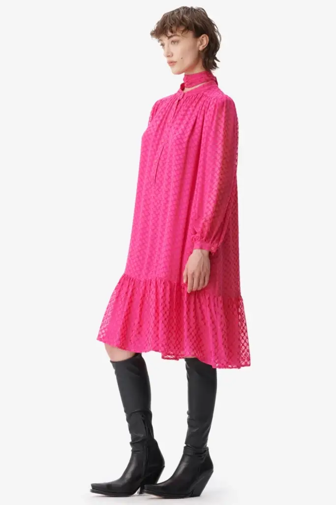 Lala Berlin Dress Day viscose/silk blend polka dot dragonfruit Vatertagsangebot