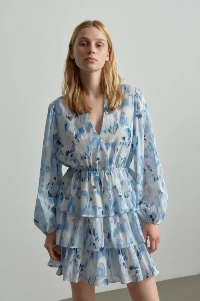 Lala Berlin Dress Danuta cotton floral fountain blue Jubiläumsangebot