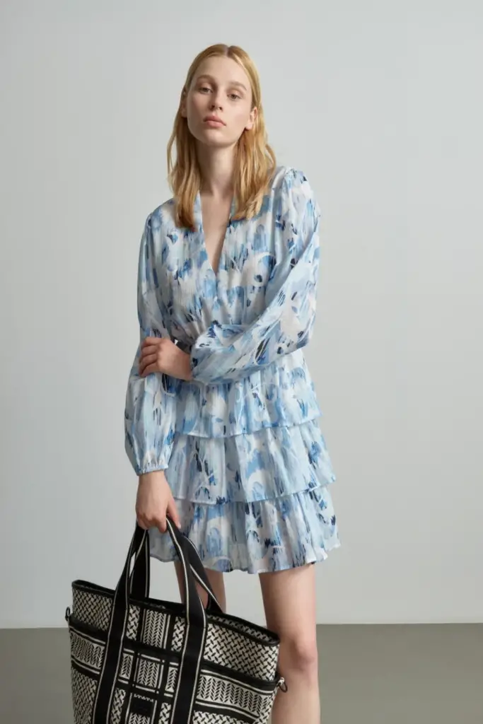 Lala Berlin Dress Danuta cotton floral fountain blue Jubiläumsangebot