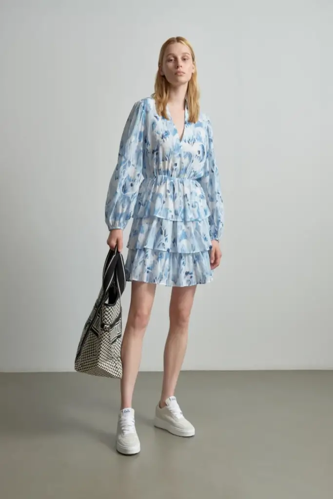 Lala Berlin Dress Danuta cotton floral fountain blue Jubiläumsangebot