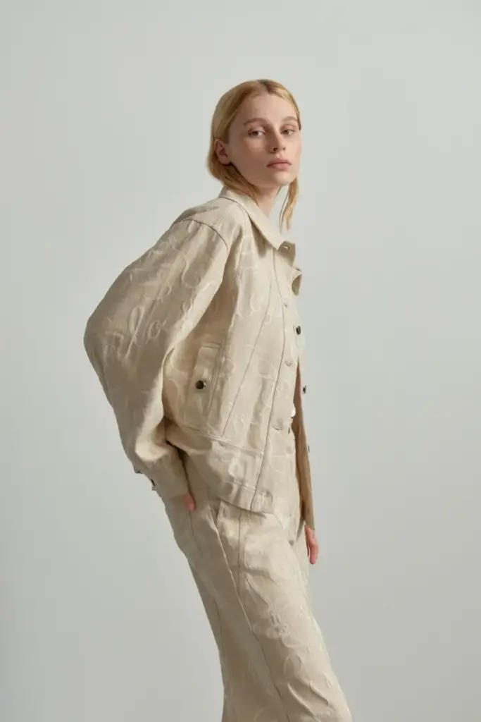 Lala Berlin Jacket Jacek cotton mix lalagram jacquard beige Bis zu 60% Rabatt