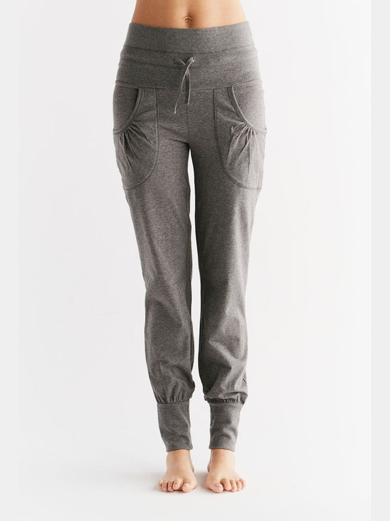 Leela Cotton 1811-01 | Damen Yogahose mit Umschlagbund - Anthrazit-Melange Preisnachlass