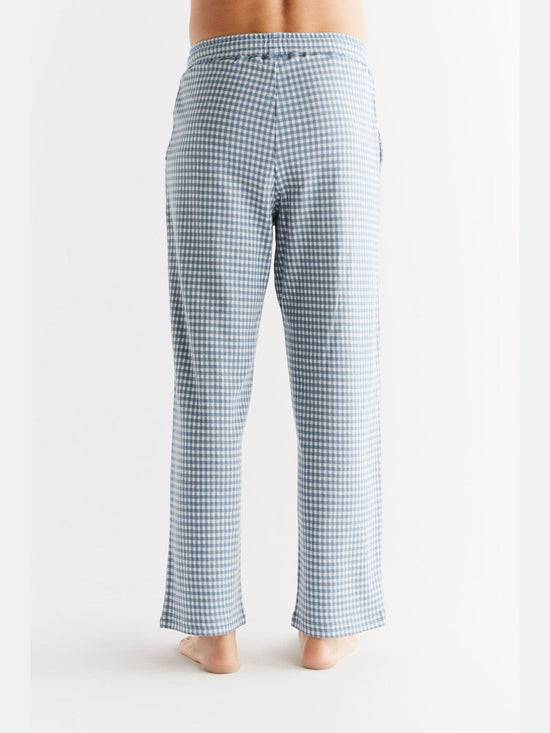 Leela Cotton 2455-02 | Herren Homewear Hose kariert - Denimblau-Natur Blitzangebot