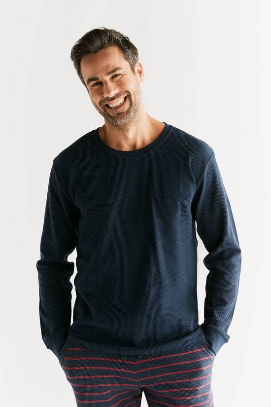 Leela Cotton 2208-061 | Waffel Strick Herren Langarmshirt - Indigo Bestseller