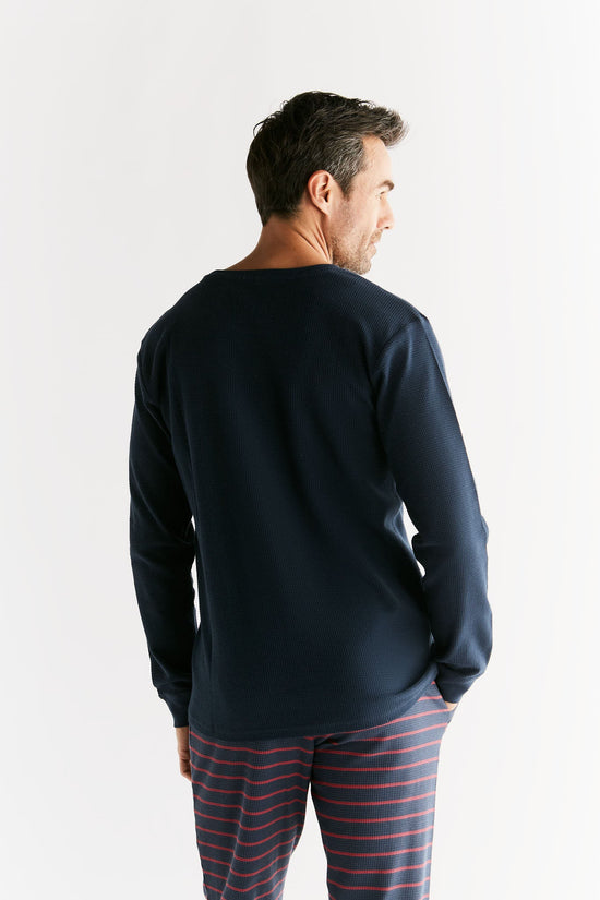 Leela Cotton 2208-061 | Waffel Strick Herren Langarmshirt - Indigo Bestseller