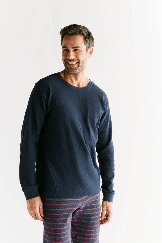Leela Cotton 2208-061 | Waffel Strick Herren Langarmshirt - Indigo Bestseller