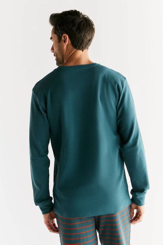 Leela Cotton 2208-063 | Waffel Strick Herren Langarmshirt - Tanne Saisonale Angebote