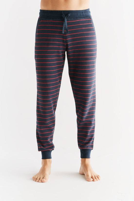 Leela Cotton 2454-049 | Waffel Strick Herrenhose - Indigo/Rosarot Räumungsverkauf