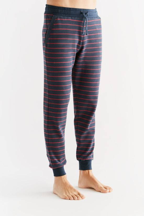 Leela Cotton 2454-049 | Waffel Strick Herrenhose - Indigo/Rosarot Räumungsverkauf