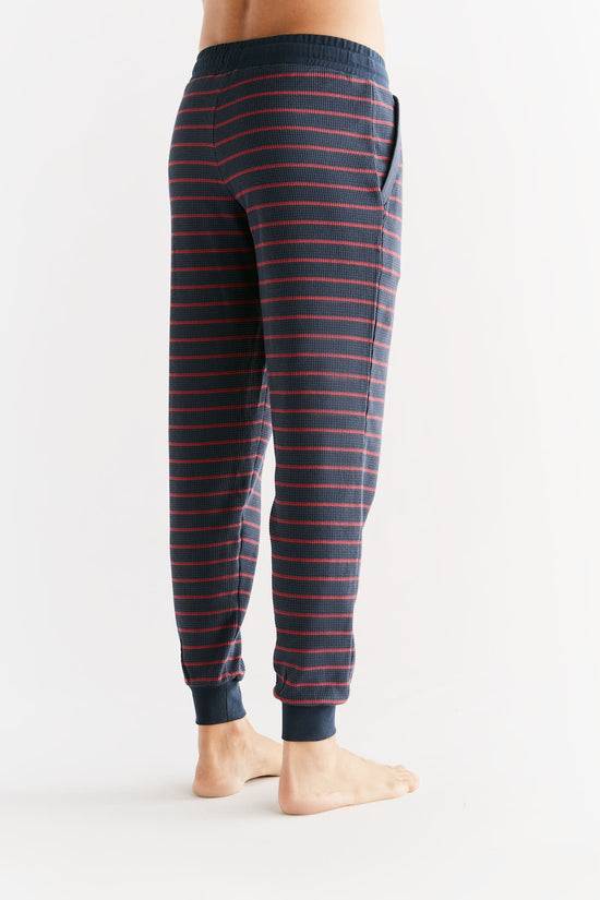 Leela Cotton 2454-049 | Waffel Strick Herrenhose - Indigo/Rosarot Räumungsverkauf