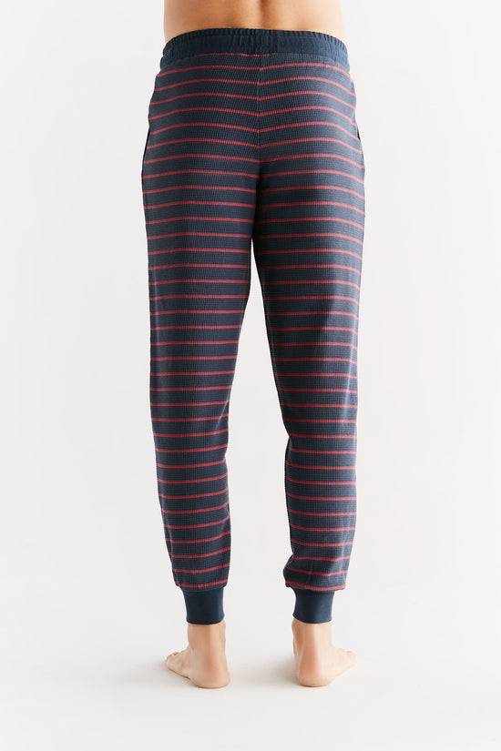 Leela Cotton 2454-049 | Waffel Strick Herrenhose - Indigo/Rosarot Räumungsverkauf