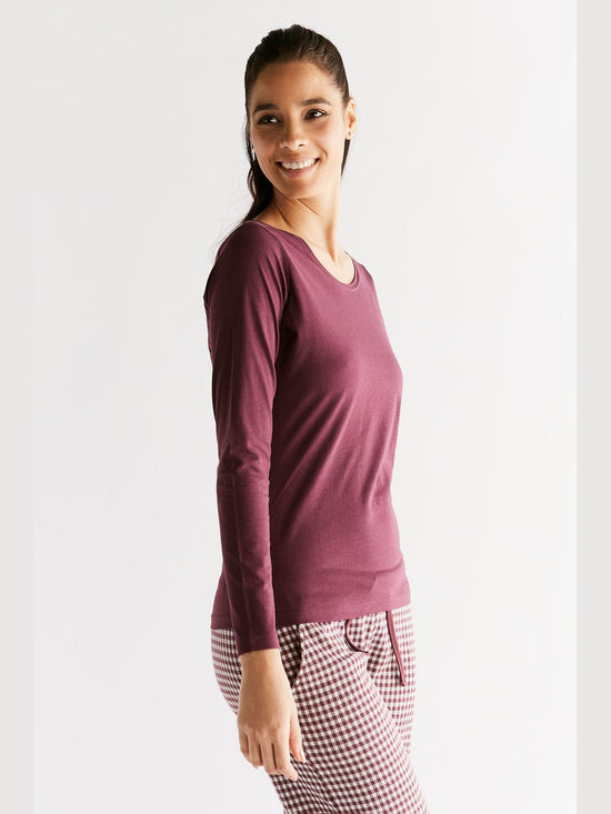 Leela Cotton 1251-02 | Damen Langarmshirt - Aubergine Clearance-Verkauf