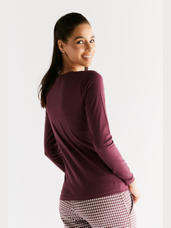 Leela Cotton 1251-02 | Damen Langarmshirt - Aubergine Clearance-Verkauf