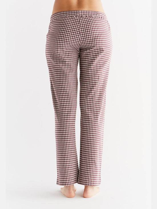 Leela Cotton 1455-01 | Damen Homewear-Hose kariert - Aubergine-Natur Kostenloser Versand international