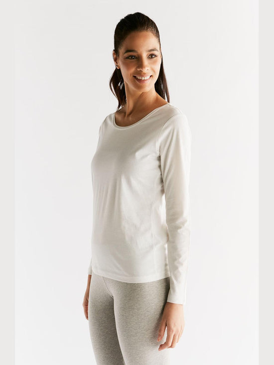 Leela Cotton 1251-01 | Damen Langarmshirt - Naturweiss Begrenzt auf 3 Tage
