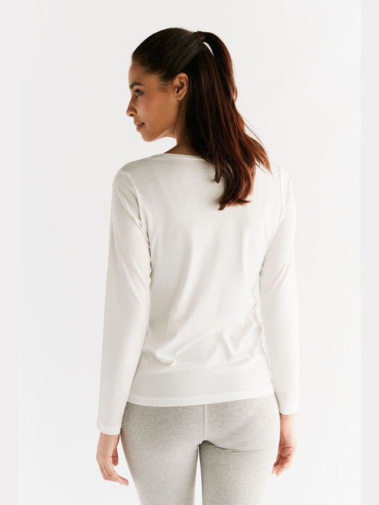 Leela Cotton 1251-01 | Damen Langarmshirt - Naturweiss Begrenzt auf 3 Tage