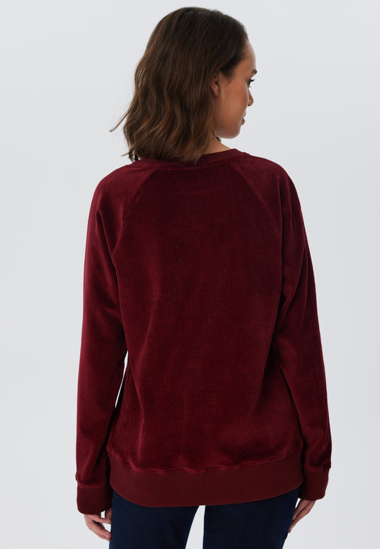 Leela Cotton 1278-030 | Damen Cord Sweatshirt - Bordeaux Versandkostenfrei