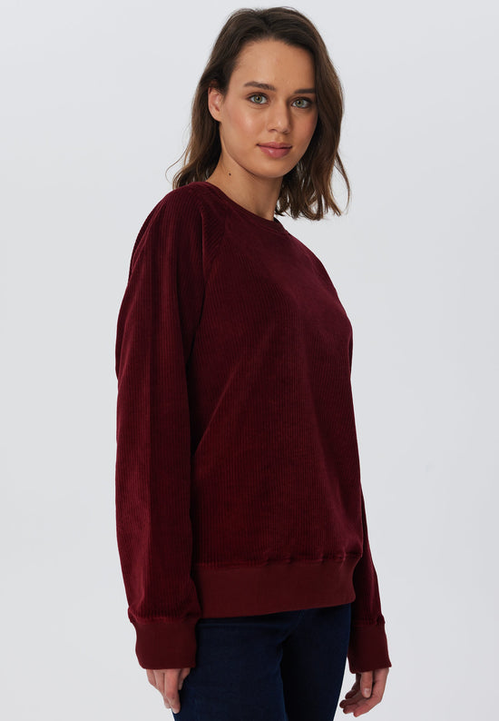 Leela Cotton 1278-030 | Damen Cord Sweatshirt - Bordeaux Versandkostenfrei