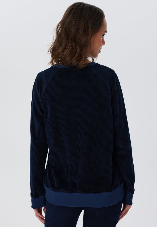 Leela Cotton 1278-045 | Damen Cord Sweatshirt - Nachtblau Großer Ausverkauf