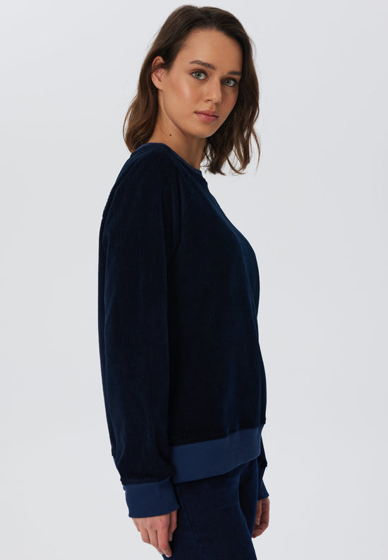 Leela Cotton 1278-045 | Damen Cord Sweatshirt - Nachtblau Großer Ausverkauf