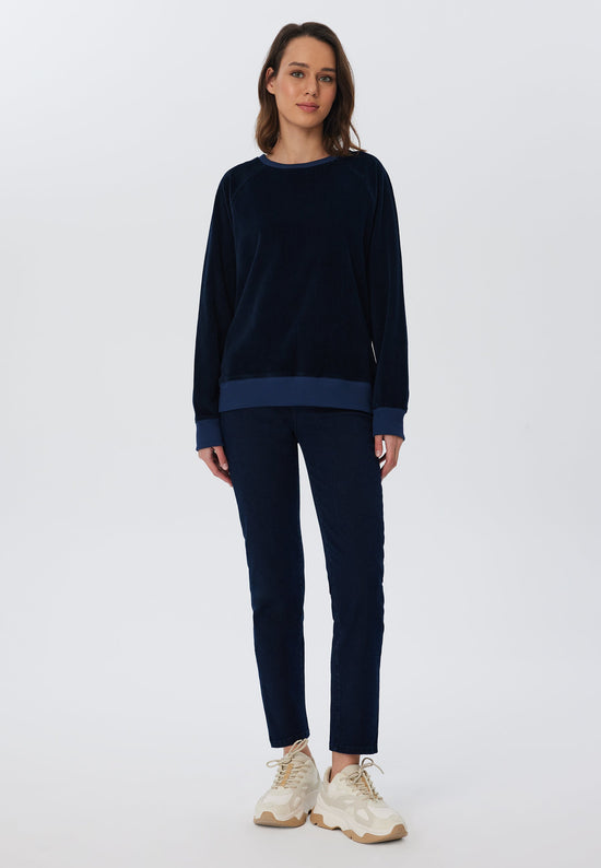 Leela Cotton 1278-045 | Damen Cord Sweatshirt - Nachtblau Großer Ausverkauf
