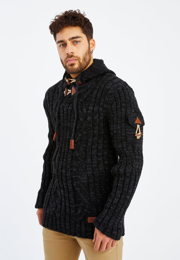 Leif Nelson Strickpullover Grobstrick mit Kapuze Saisonschlussverkauf